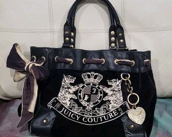 Vintage Y2K Juicy Couture Velourstasche Samt Geldbörse Daydreamer Scottie Dog Schwarz