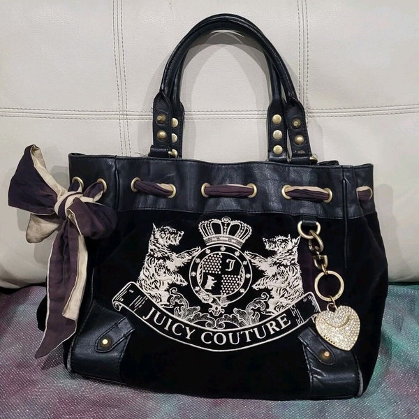 Vintage  Y2K Juicy Couture Velour Bag Velvet Purse Daydreamer Scottie Dog Black
