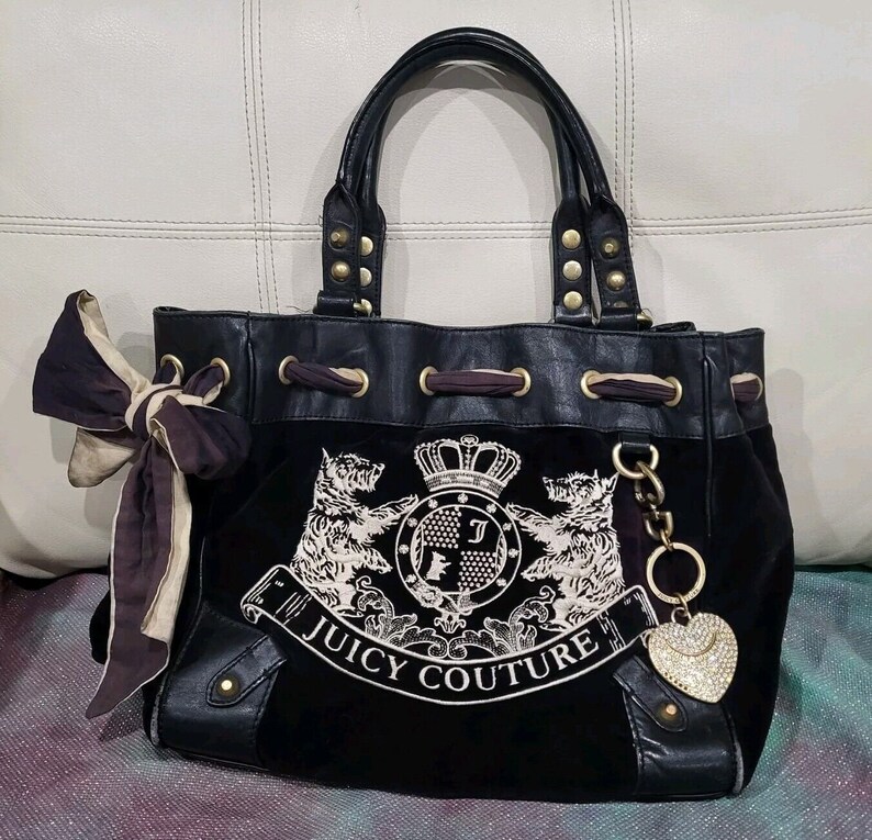 Vintage Y2K Juicy Couture Velourstasche Samt Geldbörse Daydreamer Scottie Dog Schwarz Bild 1