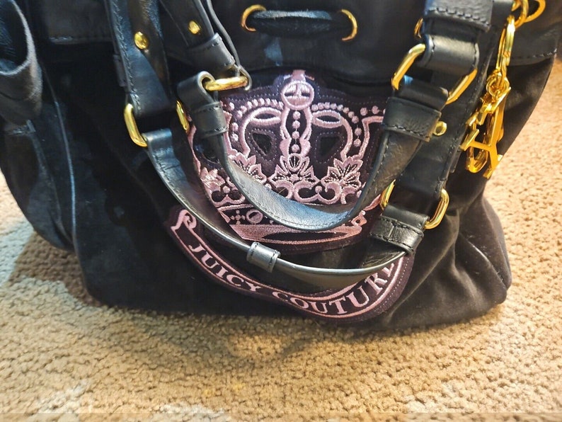 Juicy Couture Daydreamer Vintage Y2K Black Velour Crown Bag With Wallet image 2