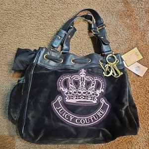 Juicy Couture Daydreamer Vintage Y2K Black Velor Crown Bag With Wallet