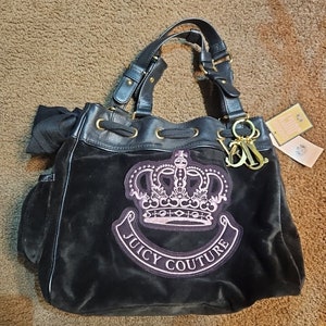 Bolso con corona de terciopelo negro Y2K vintage Daydreamer de Juicy Couture con cartera imagen 1