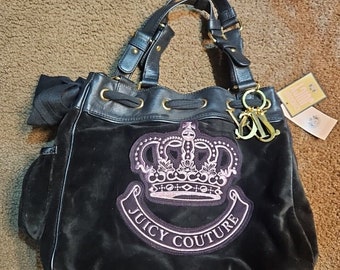 Juicy Couture Daydreamer Vintage Y2K Black Velour Crown Bag With Wallet