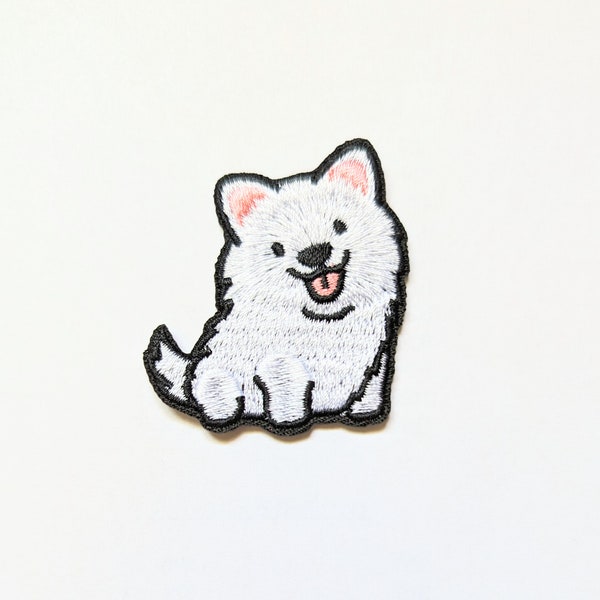 Cute Snowy Samoyed Dog Embroidered Patch / Badge - Iron-On / Sew-On Applique for Jackets, Backpacks, and More