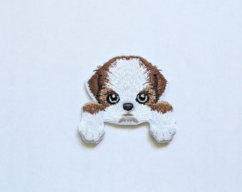 Adorable Shih Tzu Dog Patch: Embroidered Dog Badge Iron-On/ Sew-On Applique for Clothing, Backpacks, Accessories. Pet Lovers, DIY Projects