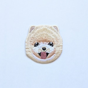 Cheerful Beige Pomeranian Dog Patch: Embroidered Puppy Badge - Iron-On / Sew-On Applique for Jackets, Backpacks. Pet Lovers, DIY Projects