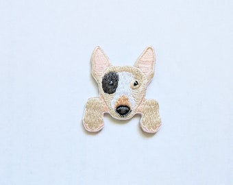 Cheerful Bull Terrier Puppy Patch: Embroidered Dog Badge Iron-On / Sew-On Applique for Jackets, Backpacks. Pet Lovers, DIY Projects, Sewing