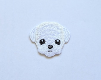 Cute White Maltese Dog Patch: Puppy Embroidered Badge - Iron-On / Sew-On Applique for Jackets, Backpacks. Pet Lovers, DIY Projects