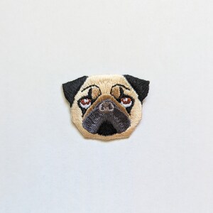 Kawaii Pug Dog Patch: Embroidered Puppy Badge Iron-On/ Sew-On Applique for Clothing, Backpacks, Accessories. Pet Lovers, DIY Projects