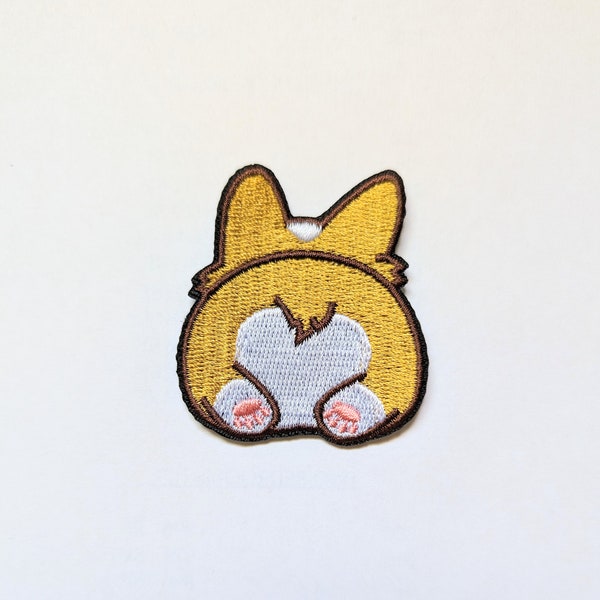 Cute Corgi Butt Dog Design Embroidered Woven Patch / Badge - Iron-On / Sew-On Applique for Jackets, Backpacks, and More