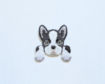 Cheerful Boston Terrier Patch: Embroidered Puppy Badge Iron-On / Sew-On Applique for Jackets, Backpacks. Pet Lovers, DIY Projects, Sewing