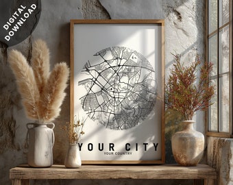 Custom Digital Downloadable City Map Posters | ROUNDED Style | GRANDE Text Measurement | Minimalist Wall Art | Personalized Gifts