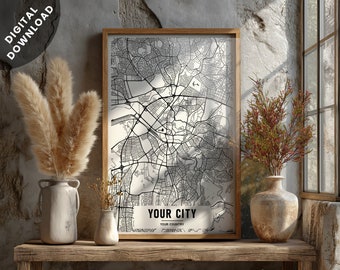 Custom Digital Downloadable City Map Posters | ANGULAR Style | MEDIUM Text Measurement | Minimalist Wall Art | Personalized Gifts