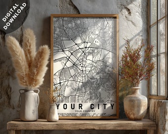 Custom Digital Downloadable City Map Posters | BROCHURE Style | BOTTOM Label Alignment | Minimalist Wall Art | Personalized Gifts