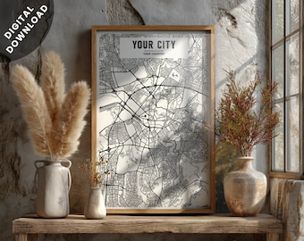 Custom Digital Downloadable City Map Posters | ANGULAR Style | MEDIUM TOP Text Measurement | Minimalist Wall Art | Personalized Gifts
