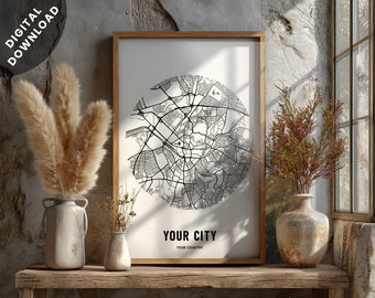 Custom Digital Downloadable City Map Posters | ROUNDED Style | MEDIUM Text Measurement | Minimalist Wall Art | Personalized Gifts