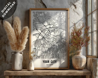 Custom Digital Downloadable City Map Posters | CLASSIC Style | MEDIUM Text Measurement | Minimalist Wall Art | Personalized Gifts