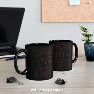 Benutzerdefinierte Stadt Karte Keramiktasse | Personalisierte Straßenkarte Design Kaffeetasse | Langlebiges Einzigartiges Schwarztee-Trinkgefäß mit Bequemem C-Griff