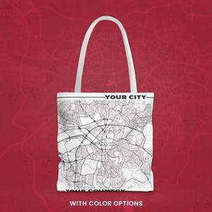 fourre-tout personnalisé plan de la ville | Sac de voyage personnalisé respectueux de l'environnement | Cadeau shopper avec carte routière personnalisée | Sac à bandoulière unique pour tous les jours