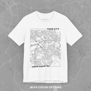 Camiseta personalizada com mapa da cidade | Camiseta personalizada com localização | Camiseta com mapa de rua urbano | Camiseta com coordenadas | Presente de viagem exclusivo | Vestuário para amantes da cidade