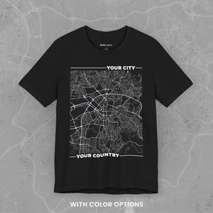 Poster Plan de la ville personnalisé | T-shirt personnalisé avec plan de la ville | Idée cadeau unique | Chemise de localisation personnalisable
