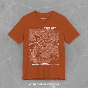 Personalisiertes T-Shirt | Personalisierte Lage T-Shirt | Urban Street Map-Shirt | Koordinaten Tshirt | Einzigartiges Reisegeschenk | Großstadt-Liebhaber-Kleid