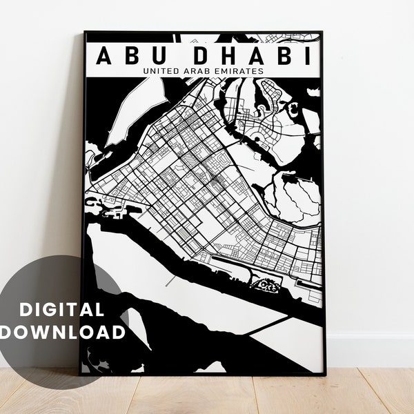 ABUDHABI Digital Downloadable City Map Poster  | BROCHURE Style | TOP Label Alignment | Minimalist Wall Art | Personalized Gifts