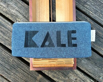 Blue Kale Pencil Pouch / block print