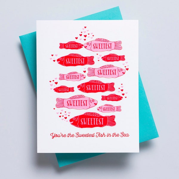 Sweetest Fish Anniversary Card for Husband - Anniversary Gift for Wife - Funny Valentines Day Card for Boyfriend - Cute Galentines Day Card