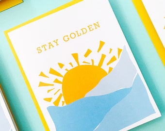 Stay Golden Card - Sunshine Card - California Greeting Cards - Just Because Gift -Missing You Gift - Thinking of You Card - Letterpress Card