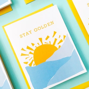 Stay Golden Card - Sunshine Card - California Greeting Cards - Just Because Gift -Missing You Gift - Thinking of You Card - Letterpress Card