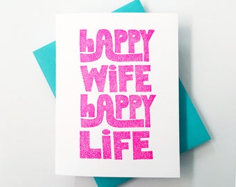 Happy Wife Happy Life Card - Funny Wedding Card - Funny Anniversary Card for Wife - Wife Birthday Card - Wedding Day Card - Valentines Day