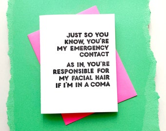 Funny Emergency Contact Card – Facial Hair, Letterpress Greeting