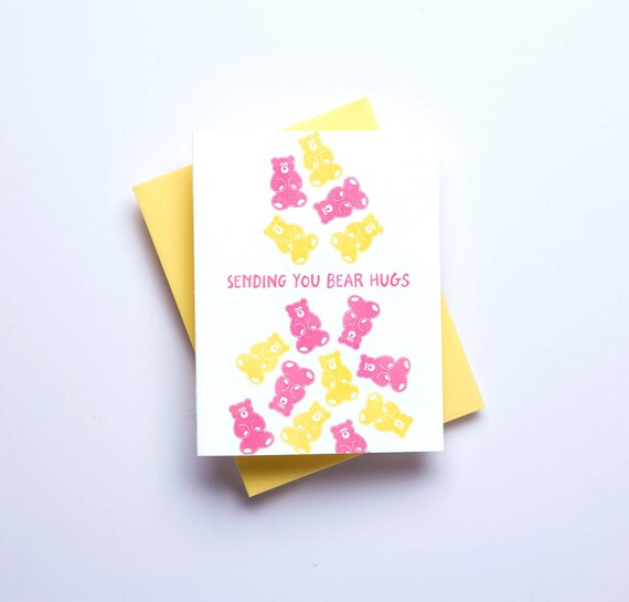 Sending you gummy bear hugs letterpressed greeting Etsy
