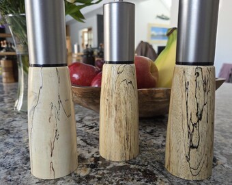 Spalted Tamarind Wood Pepper Mill with Salt Shaker Top – Handmade Alaskan Kitchenware