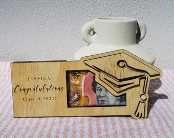 Graduation Money Holder | Wood Engraved Custom Gift | Class Of 2024 | Personalised Note Present | Cash Keepsake Box | Savings Fund Envelope