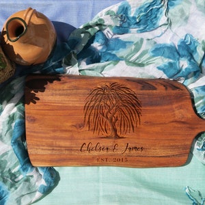 9th Anniversary Gift Cutting Board, Willow Tree Couples Gift, Nine Years, Personalised Engraving, Paddle Serving Board, Custom Wooden Tray