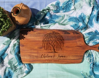 9th Anniversary Gift Cutting Board, Willow Tree Couples Gift, Nine Years, Personalised Engraving, Paddle Serving Board, Custom Wooden Tray