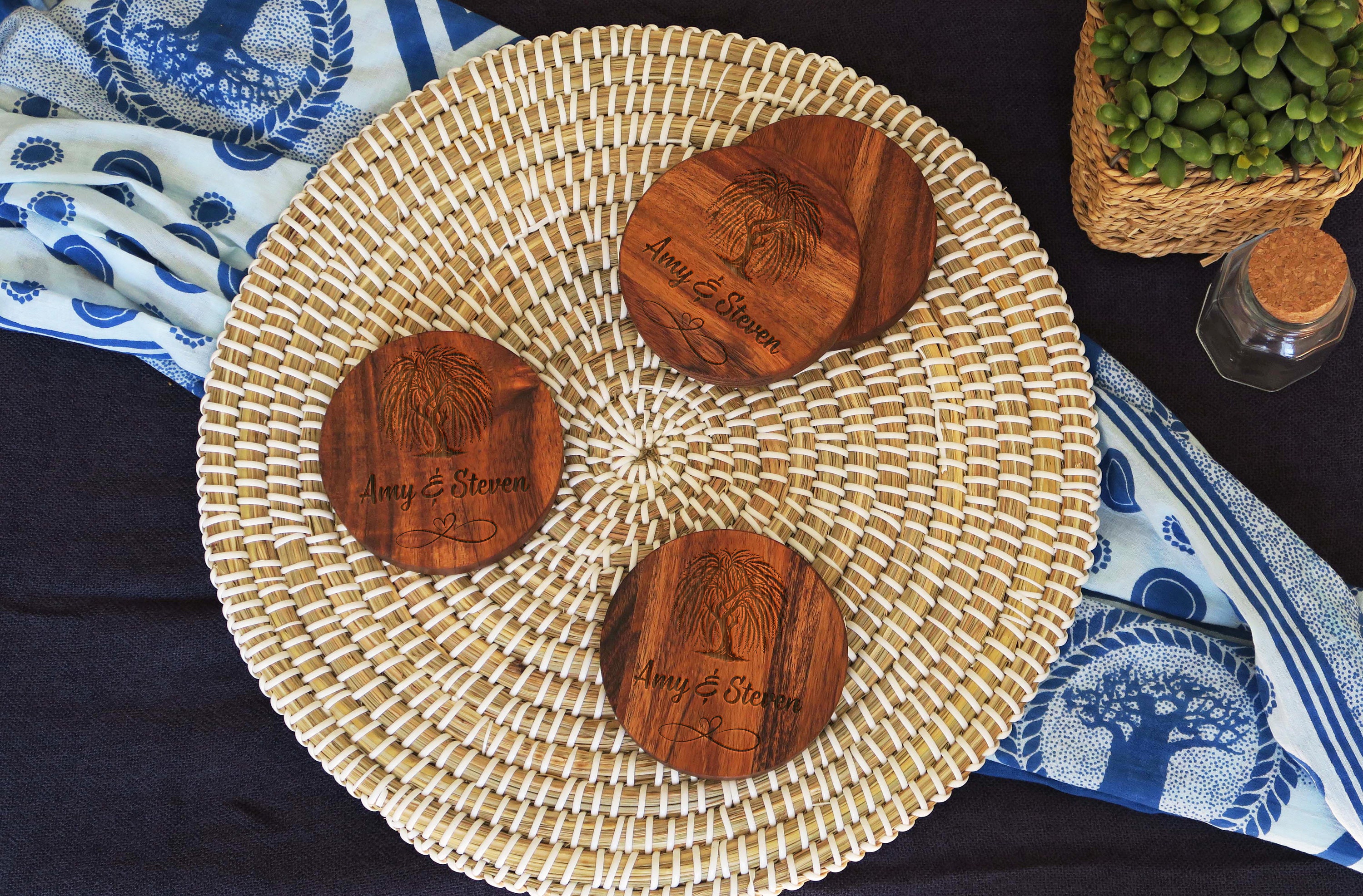 9th Anniversary Coasters, Willow Tree, Wooden Engraved Custom Gift, Set ...