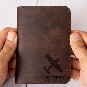 Personalized Leather Aviation Passport Holder: Pilot Gift and Travel Wallet