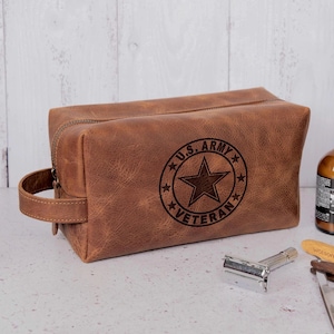 Heeres veteran Geschenk - Personalisiertes Leder Dopp Kit, Kulturtasche mit Gravur, Benutzerdefinierte Militär Putztasche