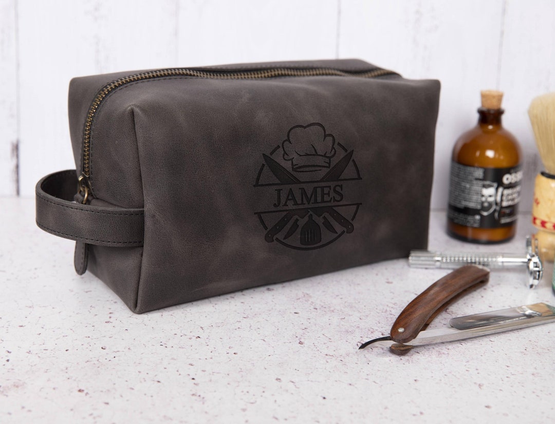 Engraved Leather Dopp Kit – Personalized Chef Travel Bag - Etsy