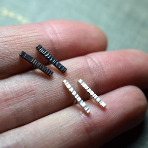 Rustic Sterling Silver Textured Bar Studs: Minimalist Earrings