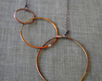 Asymmetric Trio Necklace- asymmetric necklace, circles necklace, interlocking circles, karma necklace, eternal circles, interlocking ring