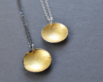 Gold Flecked Domed Pendant- lunar necklace, celestial jewelry, gold disc necklace, contemporary pendant necklace, minimalist necklace