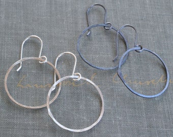 MediumSilver Hoops- hand forged, everyday earrings, minimal earrings, open circle earrings, thin hammered hoops, small wire hoops