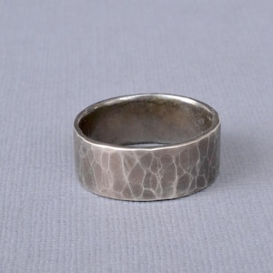 Hammered Sterling Silver Ring - Rustic Unisex Wedding Band (8mm)