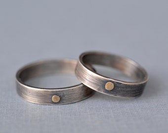 Gold Rivet Oxidized Silver Ring- unique mens ring, minimalist ring, matching wedding rings, silver wedding band, mens wedding band