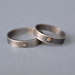 Oxidized Sterling Silver Ring with 14k Gold Rivet: Minimalist Wedding Band