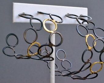 Steel and Gold Bubble Hoop Earrings- statement earrings, extra large hoops, statement earrings, post hoop earrings, contemporary hoops